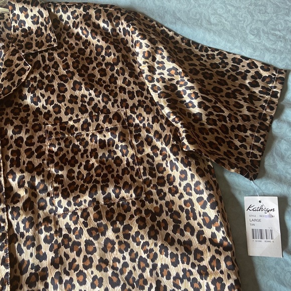 Kathryn Animal Print Satin Pajama 2 Pieces Size L Short Sleeve Long Pant - Picture 9 of 11
